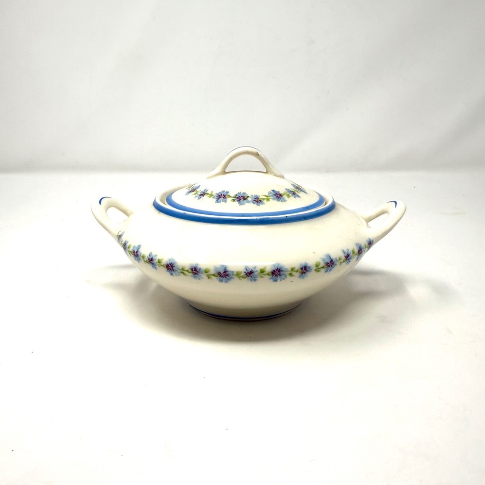 Canonsburg Pottery‎ Bonnie Blue Sugar Bowl + Lid Blue Floral Pattern Made USA